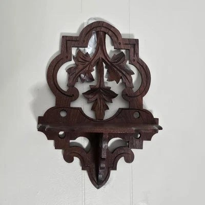 Vintage Wooden Wood Wall Shelf Leaf  Scroll  Carving Grandmacore Farmhouse - Image 1 of 4