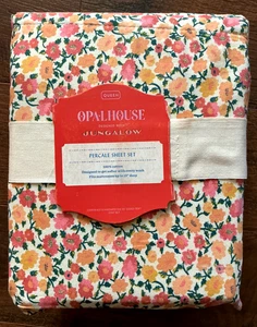 Opalhouse Jungalow Multi Floral QUEEN Cotton Percale Sheet 4 pcs Set Coral Pink - Picture 1 of 10