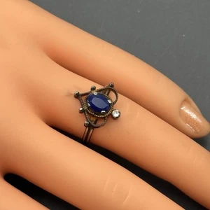 Vtg Mughal Mogul Gold Gilt Sapphire Glass Rhinestones Ring Sz 7 - Bild 1 von 6