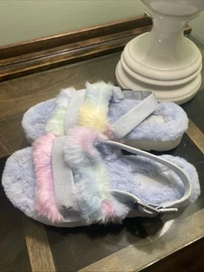 Girl Ugg Koolaburra Fuzz'd Out Pastel Slippers Womens Sz 5 - Big Kid Sz3 UNICORN - Picture 1 of 6