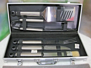 5 Piece Stainless Steel BBQ Grill Accessory Tool Set in Aluminum Carry Case NOB - Picture 1 of 9