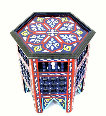 Moroccan Side Table Moucharabi Navy Blue Corner End Accent Piece Handmade Decor - Image 1 of 4