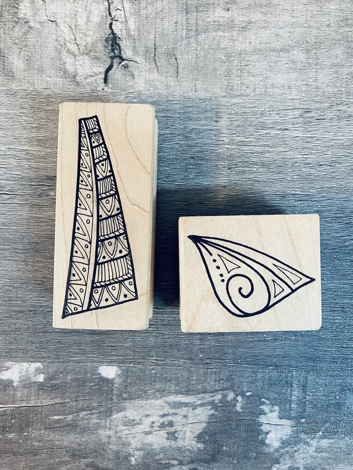 2 estampillas de goma vintage en bloque de madera magenta diseño geométrico azteca Foto 1 de 4