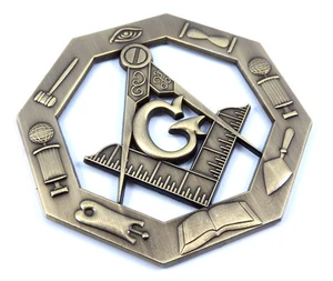 Masonic Emblem Working tools Brass antique look 3" Metal Emblem 3D MAS5 - Bild 1 von 1