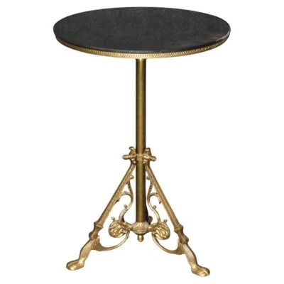 Tampo de mármore regência francesa de boa qualidade e mesa ocasional de bronze com pés de pata - Imagem 1 de 4