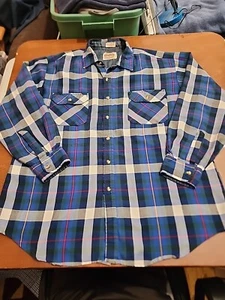 Saugatuck Drygoods Vtg Mens LARGE L/S Blue/Green Plaid Flannel Shirt GUC. GB3 - Picture 1 of 11