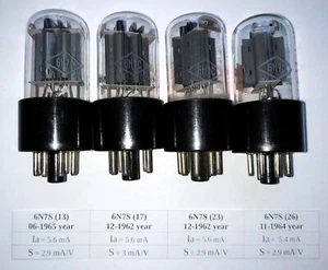 4x 6N7S = 6N7, 6N7GT Doppeltriodenröhre FOTON Soviet MATCHED QUAD 60er Jahre NEU - Bild 1 von 3