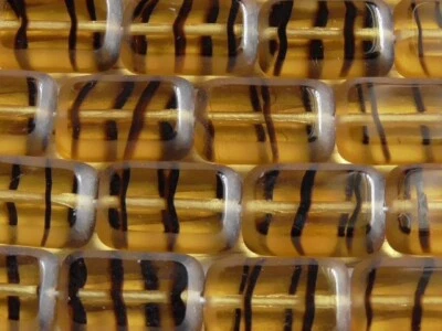 8 - 12x8mm CZECH TOPAZ TORTOISE TIGER STRIPE TABLE CUT TILE BEADS MATTE EDGES - Image 1 of 4