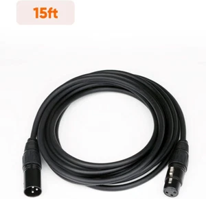 15ft - Balanced 3-Pin XLR Extension Microphone Mic Audio Cable Cord Male Female - Picture 1 of 9