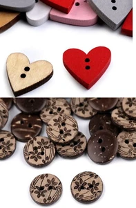  10 Knöpfe Holzknöpfe gefärbt  Herz rund Kokosnuss braun verziert  - Bild 1 von 8