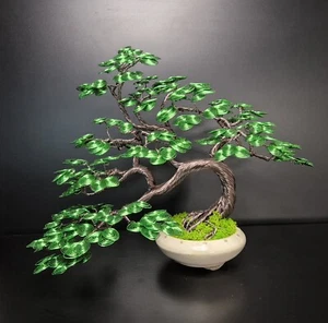 Handmade Wire Bonsai Tree H 12inch/ Green Brown/Aluminium Wire/High Quality Art. - Picture 1 of 7