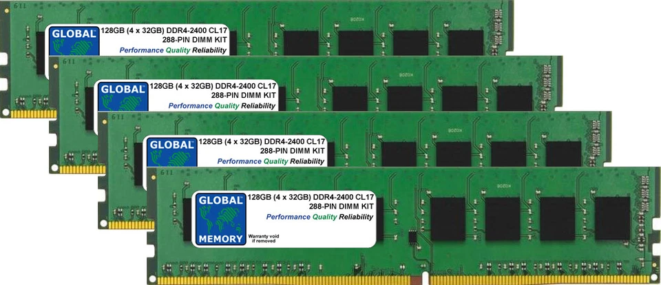 128GB (4 x 32GB) DDR4 2400MHz PC4-19200 288-PIN DIMM MEMORY KIT FOR DESKTOPS/PCs - Image 1 of 1