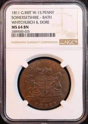 1811 Great Britain Bath "Whitchurch & Dore" Penny Token -NGC MS64 -Rare Top POP! - Image 1 of 4