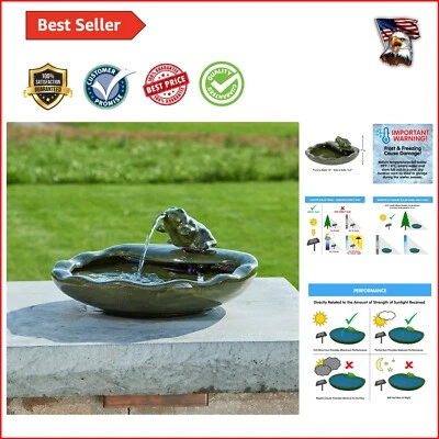 Artistic Solar Frog Water Fountain in Green Glazed Ceramic for Garden Oasis - Image 1 of 4