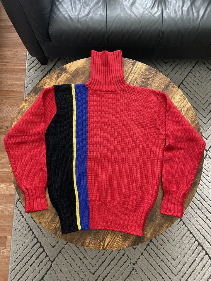 复古 80 年代 Ralph Lauren Polo 粗针织羊毛高领多色毛衣 — 第 1/4 张图片