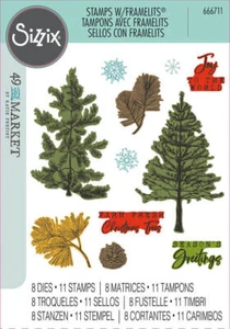 Estampillas transparentes Sizzix A5 (16PK) con troquel Framelits (5PK) - Fiestas de pino por 49 y M - Imagen 1 de 2