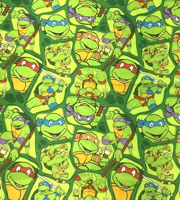 Teenage Mutant Ninja Turtles Cotton Fabric 3/4 Y Green Collage #18 - Image 1 of 4