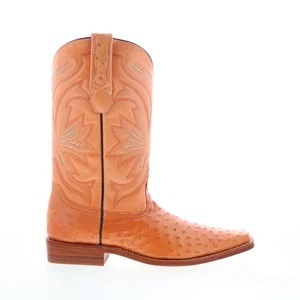 Los Altos Versace Square Toe Ostrich Mens Orange Wide Cowboy Western Boots 6 - Picture 1 of 8