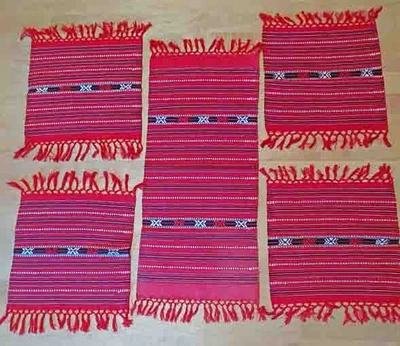 Tischdecke Mitteldecke 4 Platzdecken rot gewebt gestreift 90x32 48x33cm - Bild 1 von 3