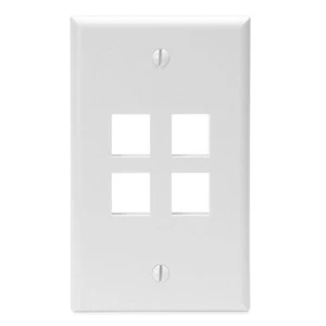 Leviton 41080-4WP QuickPort Single Gang Wall Plate, 4 Port in White - Pack of 25 - Afbeelding 1 van 1