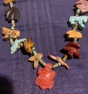 Collar Vintage Nativo Americano Zuni Tallado Animal Fetiches y Turquesa 28" - Imagen 1 de 12