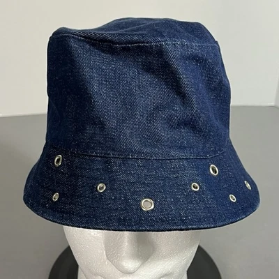 Sombrero cubo de mezclilla azul 100 % algodón con ojales plateados informal grunge ropa de calle Foto 1 de 4