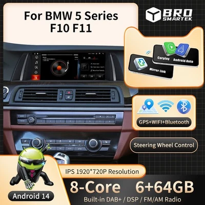Für BMW 5er F10 F11 NBT 10,25'' Android 13 Autoradio CarPlay 8-Kern 64G GPS Navi - Bild 1 von 4