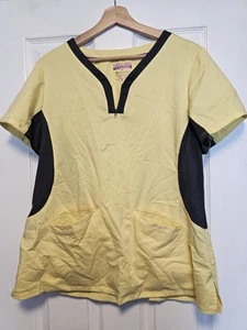 Purple Label Yoga By Healing Hands Women's Yellow Short Sleeve Scrub Top Size XL - Picture 1 of 4