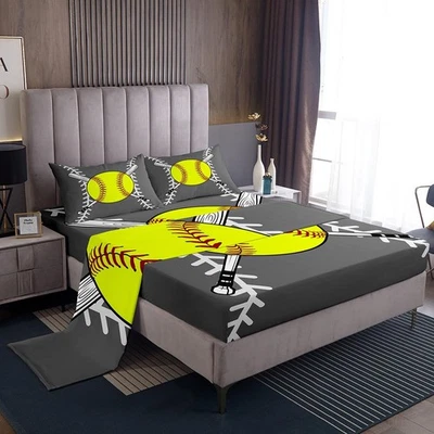 Softball Sheet Set Full Size Kids Baseball Sheets with Deep Pocket Fitted She... - Image 1 of 4