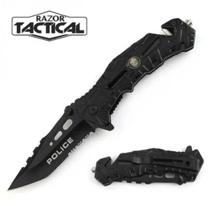 POLICE Spring Assisted Knife, Window Breaker, Seat Belt Cutter & Metal Clip - Picture 1 of 1