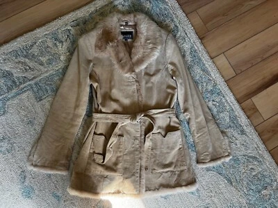 Adler Collection Genuine Leather And Rabbit Fur Coat Tan Size M - Image 1 of 4
