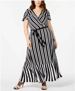 INC Plus Size Striped Faux-Wrap Maxi Dress Size 0X (12W) (NO BELT) NWOT - Picture 1 of 10