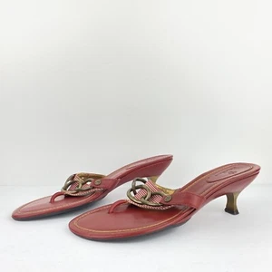 Cole Haan Red Leather Kitten Heel Mule Slide Sandals Y2k Women's Shoes 9.5 90s - Picture 1 of 10
