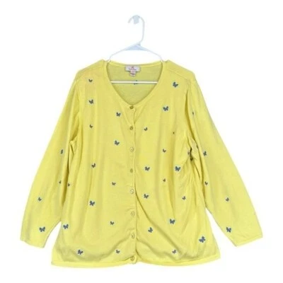 Quacker Factory 1X Yellow Butterfly Embroidered Cardigann Sweater Grandma Boho - Image 1 of 4