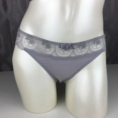 ALEGRO Soft Grey Embroidered Sheer Thong Panty Lingerie with Lace Trim - 9017D - Image 1 of 4