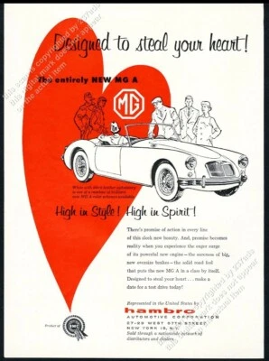 1956 MG M.G. MGA car red heart art vintage print ad - Image 1 of 4