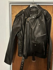 EUC Himalaya Motor Bike Wear Black HD Leather Motorcycle BIKER Jacket Men 56 7XL - Picture 1 of 12