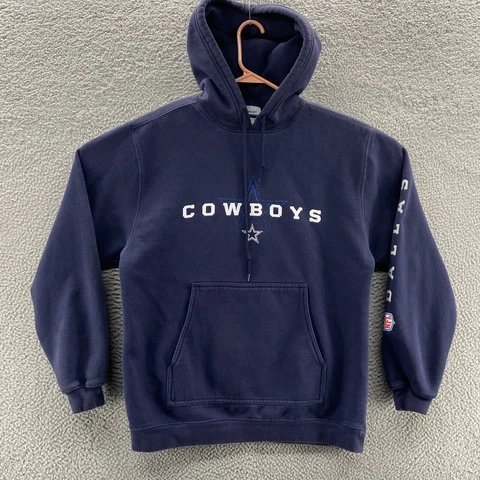 VINTAGE Dallas Cowboys Hoodie Men Medium Blue Reebok Fleece Football Sweatshirt Cover
