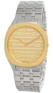 GUCCI 25H 34MM QUARTZ GOLD DIAL SS WOMEN'S WATCH YA163403 - Picture 1 of 4