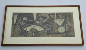 MID CENTURY ABSTRACT PAINTING CUBIST CUBISM MYSTERY ART MODERNISM 1950'S ATOMIC - Picture 1 of 17