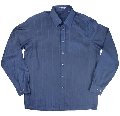 Винтажная мужская сорочка Givenchy для Chesa темно-синяя в тонкую полоску на пуговицах большой размер - Изображение 1 из 3