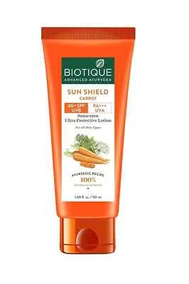 Biotique Carrot Face & Body Sun Lotion | SPF 40 UVA/UVB Sunscreen 50 ml - Image 1 of 4