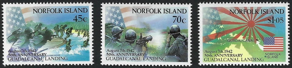 Norfolk Island SG# 534-536 1992 50ª Batalla Guadalcanal conjunto de 3 como nuevo MUH MNH Foto 1 de 1