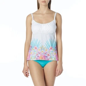NWT Coco Reef White Spring 34C Floral Halter Tankini Swim Top 117815 - Picture 1 of 2