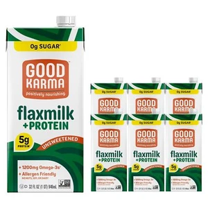 Good Karma Unsweetened Flaxmilk +Protein, 32 Ounce (Pack 32 Fl Oz of 6)  - Picture 1 of 8