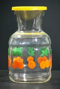 Vintage Federal Glass Handi-Serv Juice Decanter Pitcher, Orange Pattern with Lid - Picture 1 of 5