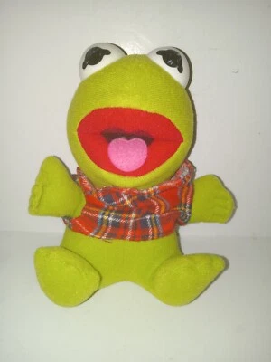 Baby Kermit The Frog Plush Toy In Plaid Vest  Stuffed  Animal 1987 7" - Image 1 of 4