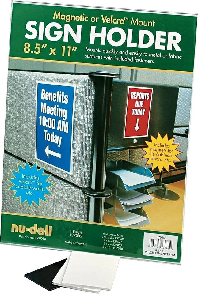 Nu-dell Vertical Sign Holder 8.5 x 11 Inch New Magnetic or VelcroTM NuDell 37085 - Image 1 of 1