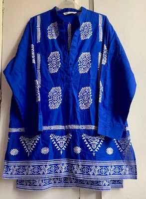ZARA Tunic Top Small Royal Blue Cotton Embroidered Long Sleeves - Image 1 of 4