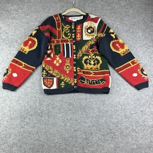 Cárdigan vintage ojo de águila para mujer M corona tejida a mano realeza rojo azul tono dorado* - Imagen 1 de 16